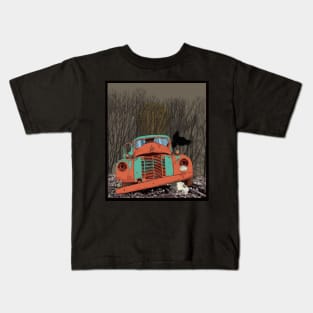 Rusted speedwagon truck, wolf skull and raven Kids T-Shirt